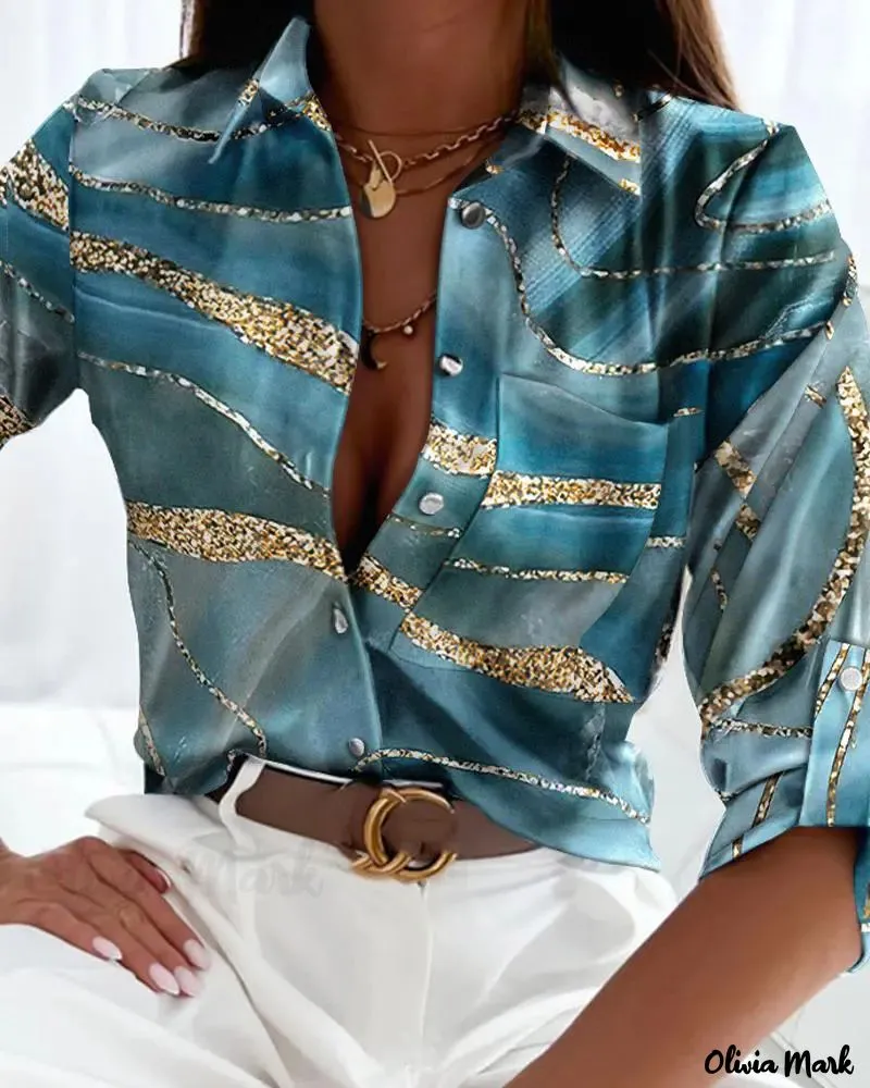 Xieyinshe - Marble Print Long Sleeve Button Down Shirt