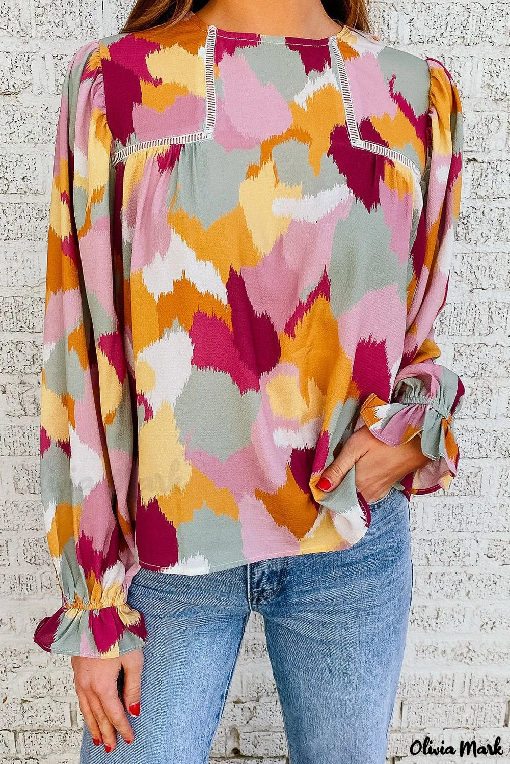 Xieyinshe - Multicolor Abstract Print Long Sleeve Blouse
