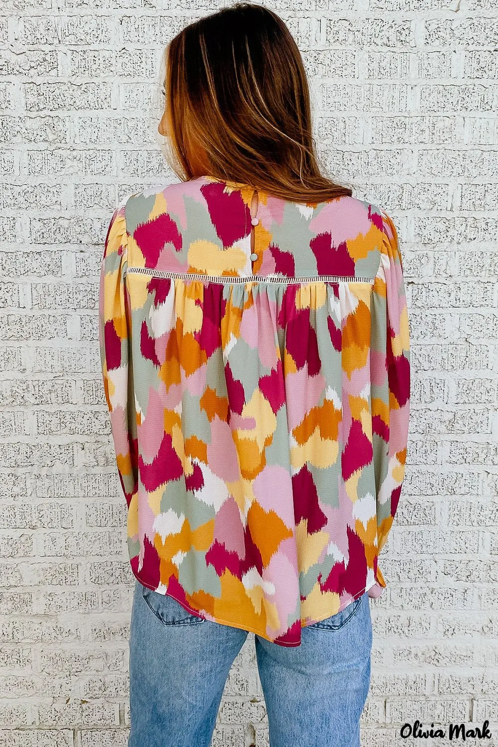 Xieyinshe - Multicolor Abstract Print Long Sleeve Blouse