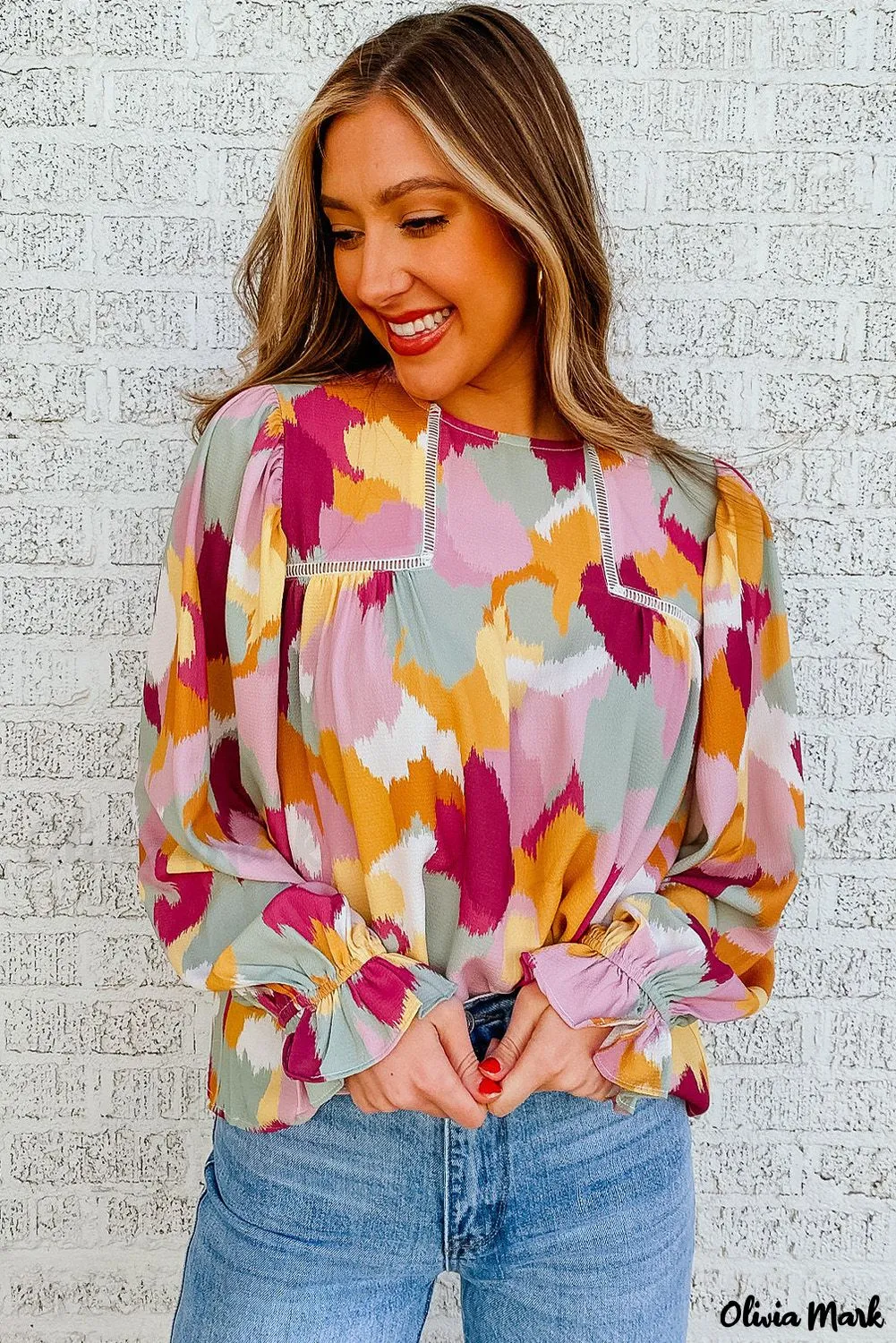Xieyinshe - Multicolor Abstract Print Long Sleeve Blouse