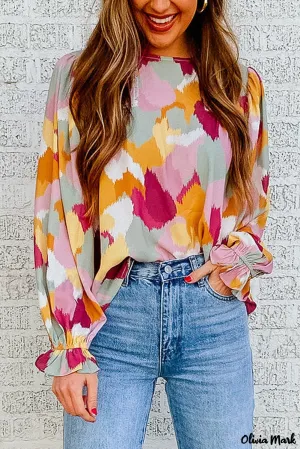 Xieyinshe - Multicolor Abstract Print Long Sleeve Blouse