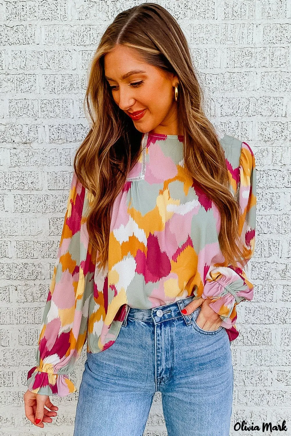 Xieyinshe - Multicolor Abstract Print Long Sleeve Blouse