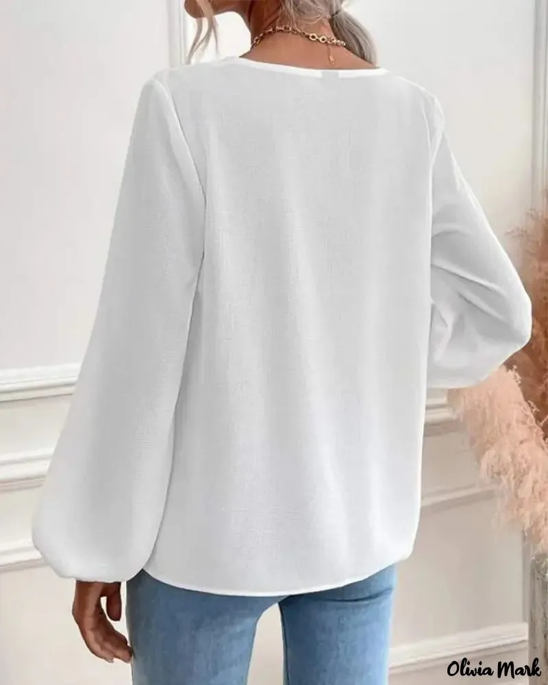 Xieyinshe - Solid Long Sleeve V-Cut Top