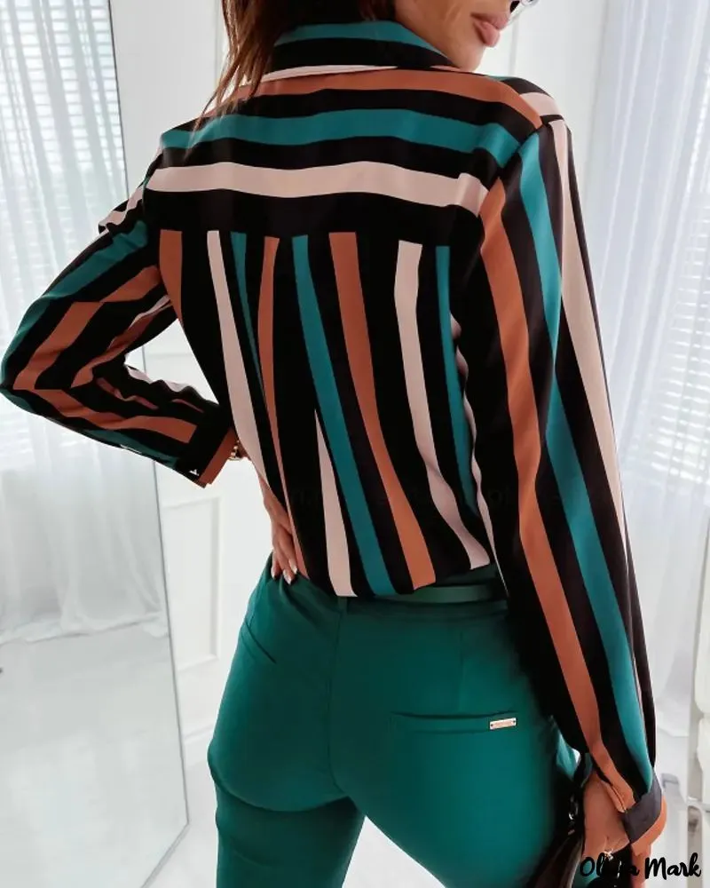 Xieyinshe - Striped Print Long Sleeve Button Down Shirt