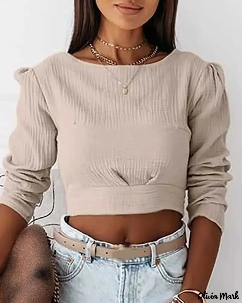 Xieyinshe - Tie Detail Long Sleeve Halter Top