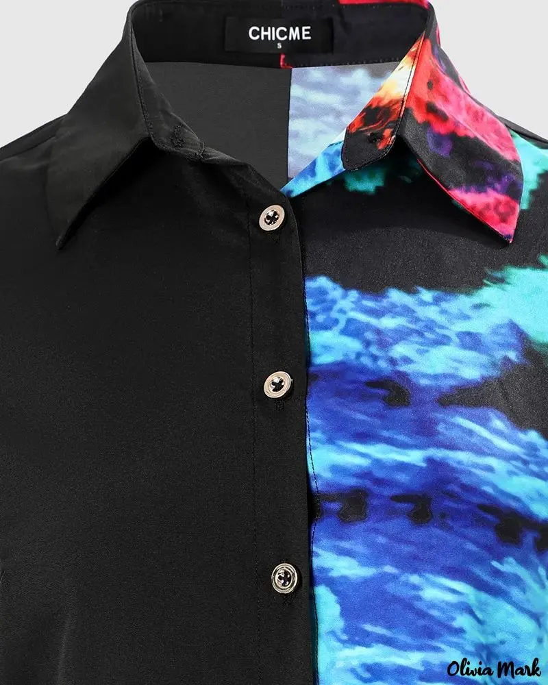 Xieyinshe - Tie-Dye Print Long Sleeve Button Down Shirt