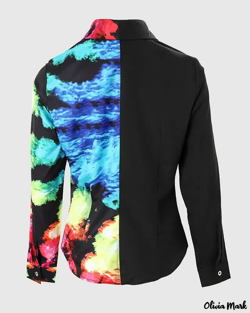 Xieyinshe - Tie-Dye Print Long Sleeve Button Down Shirt