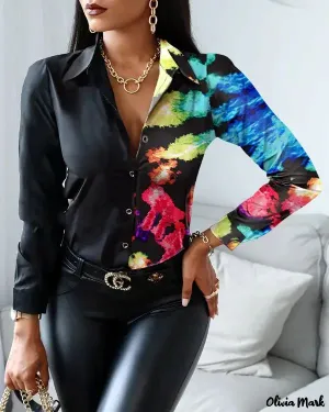 Xieyinshe - Tie-Dye Print Long Sleeve Button Down Shirt