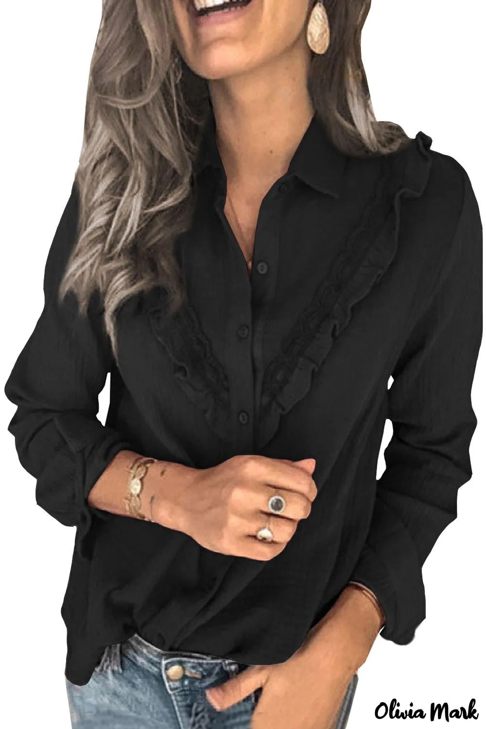 Xieyinshe - White Ruffle Crinkle Long Sleeve Shirt