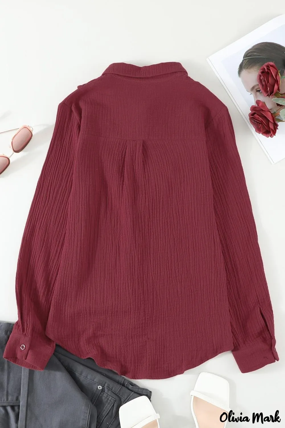 Xieyinshe - White Ruffle Crinkle Long Sleeve Shirt