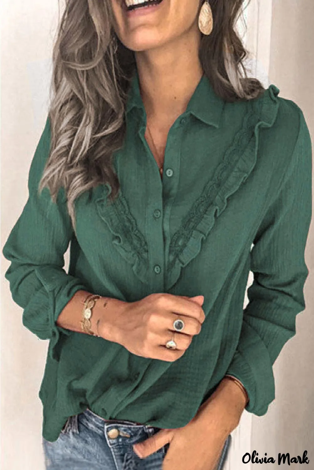 Xieyinshe - White Ruffle Crinkle Long Sleeve Shirt