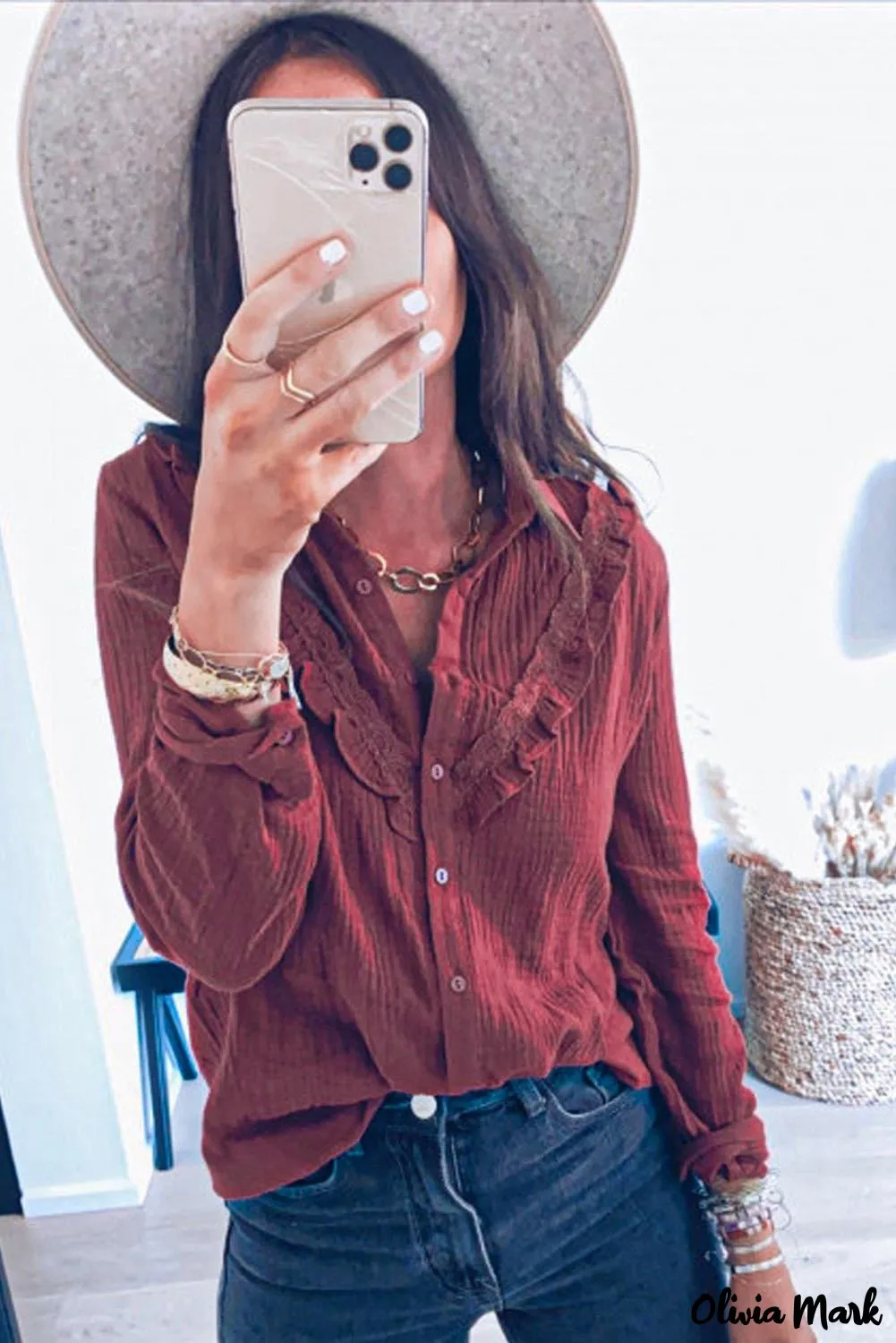 Xieyinshe - White Ruffle Crinkle Long Sleeve Shirt