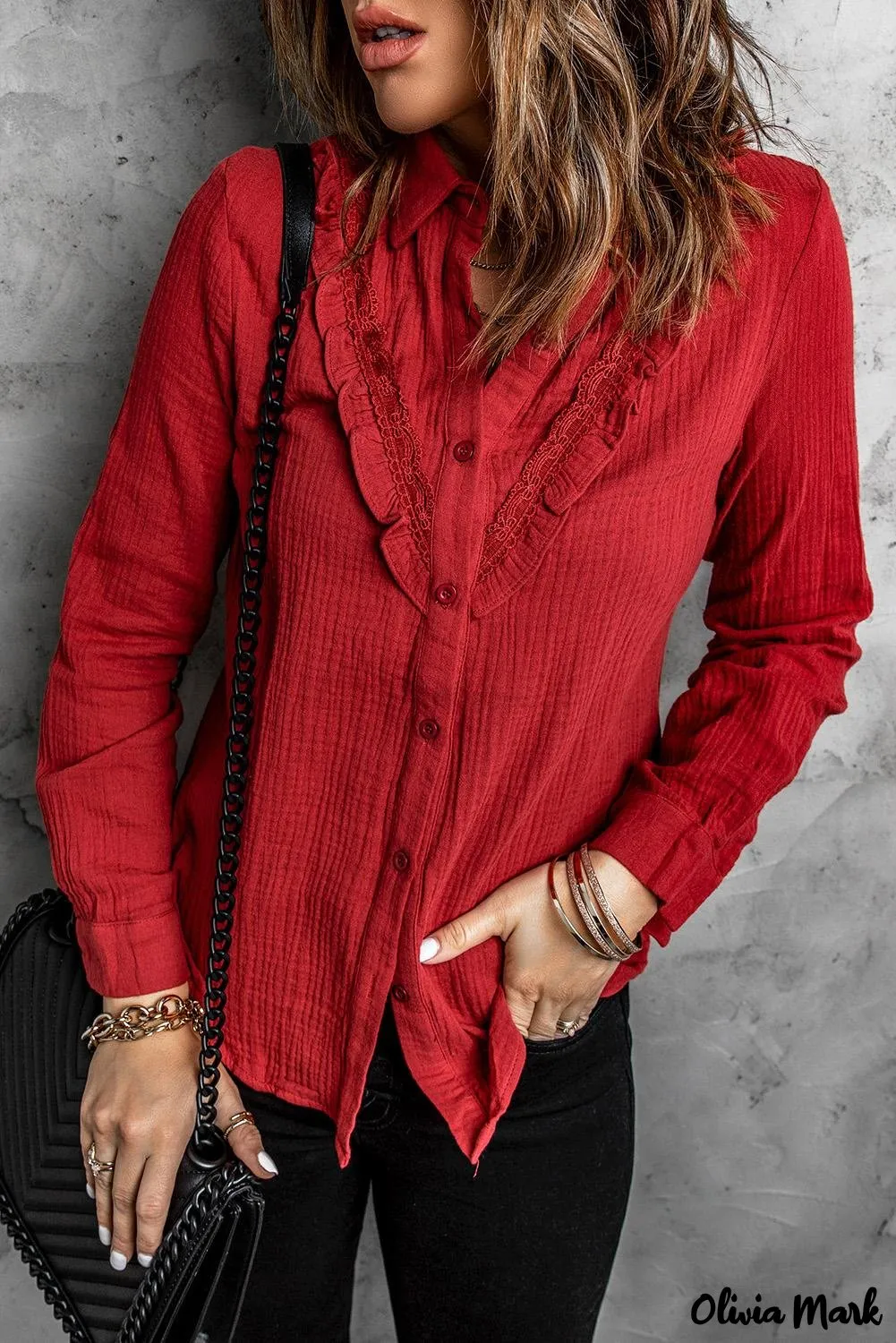 Xieyinshe - White Ruffle Crinkle Long Sleeve Shirt