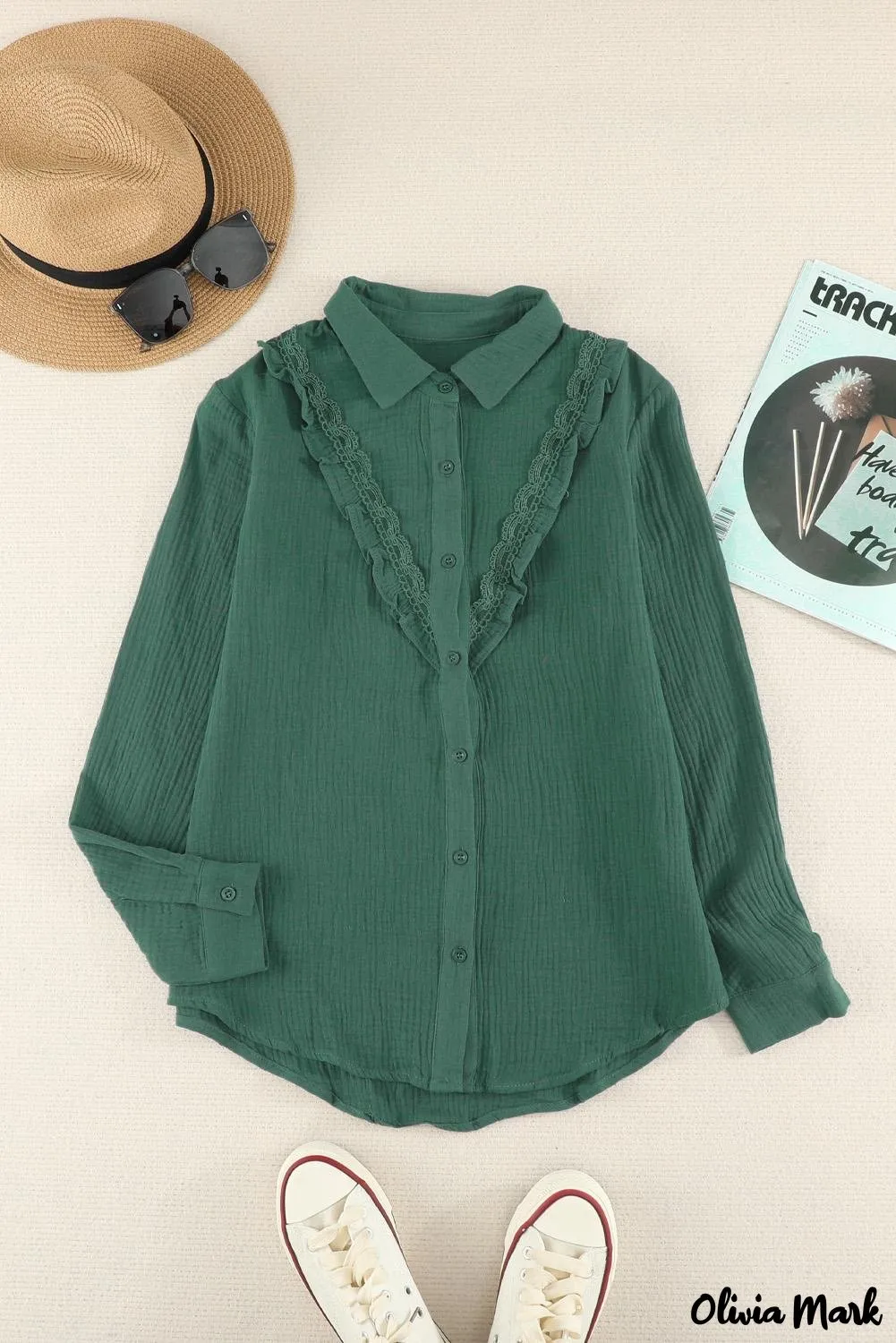 Xieyinshe - White Ruffle Crinkle Long Sleeve Shirt