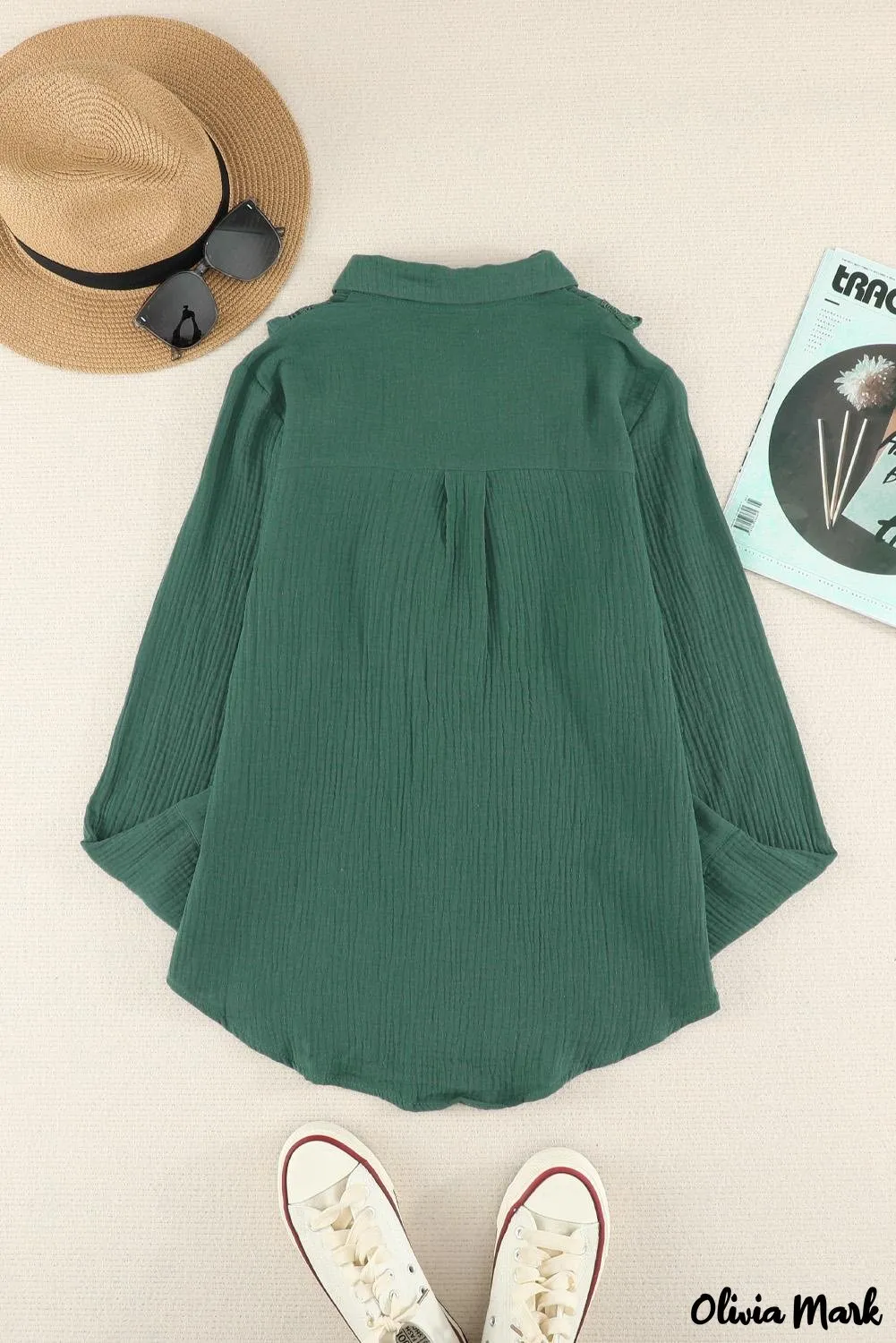 Xieyinshe - White Ruffle Crinkle Long Sleeve Shirt