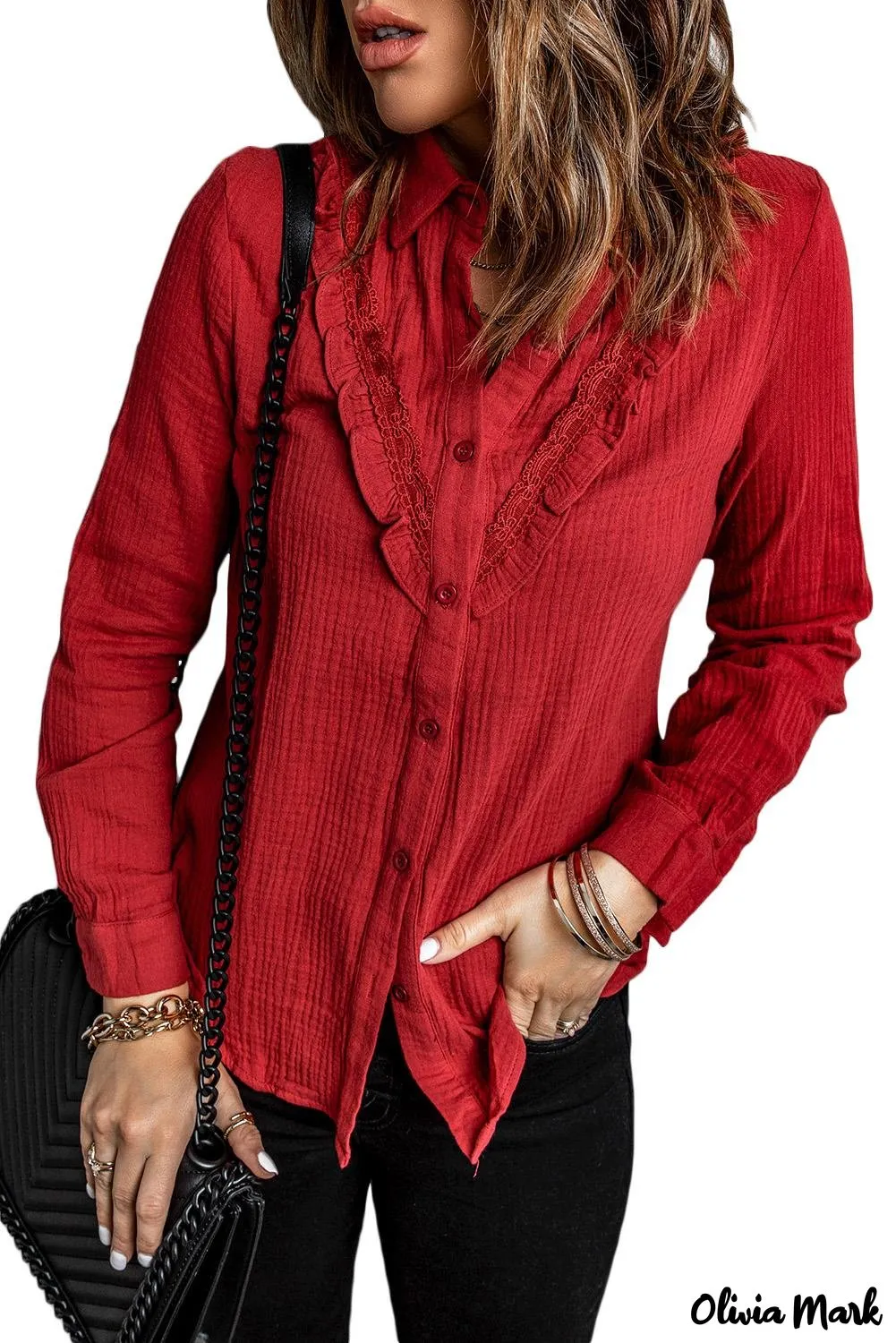 Xieyinshe - White Ruffle Crinkle Long Sleeve Shirt