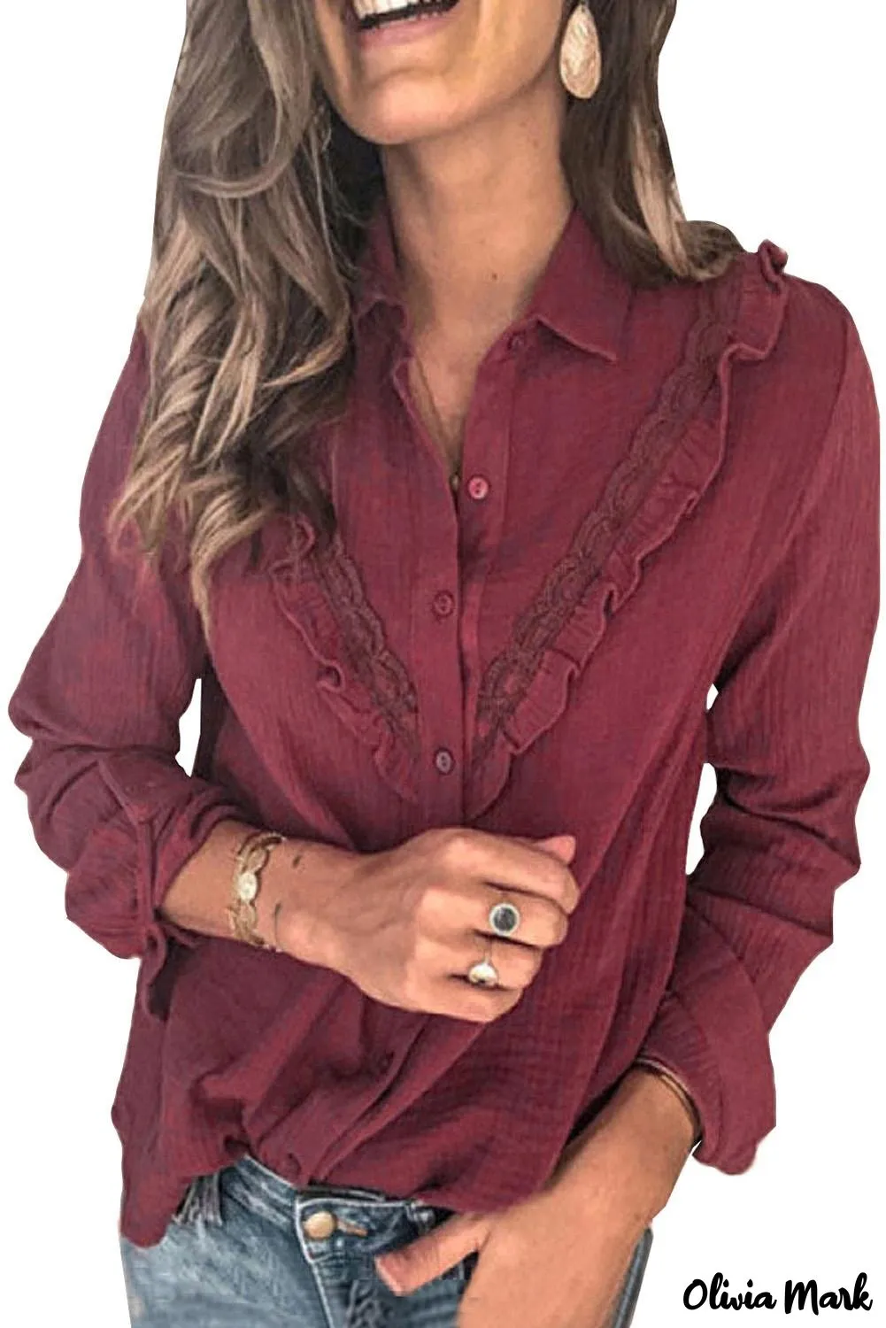 Xieyinshe - White Ruffle Crinkle Long Sleeve Shirt