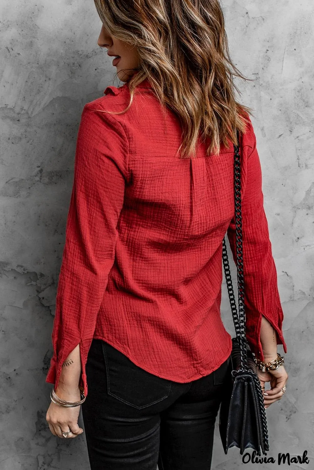 Xieyinshe - White Ruffle Crinkle Long Sleeve Shirt