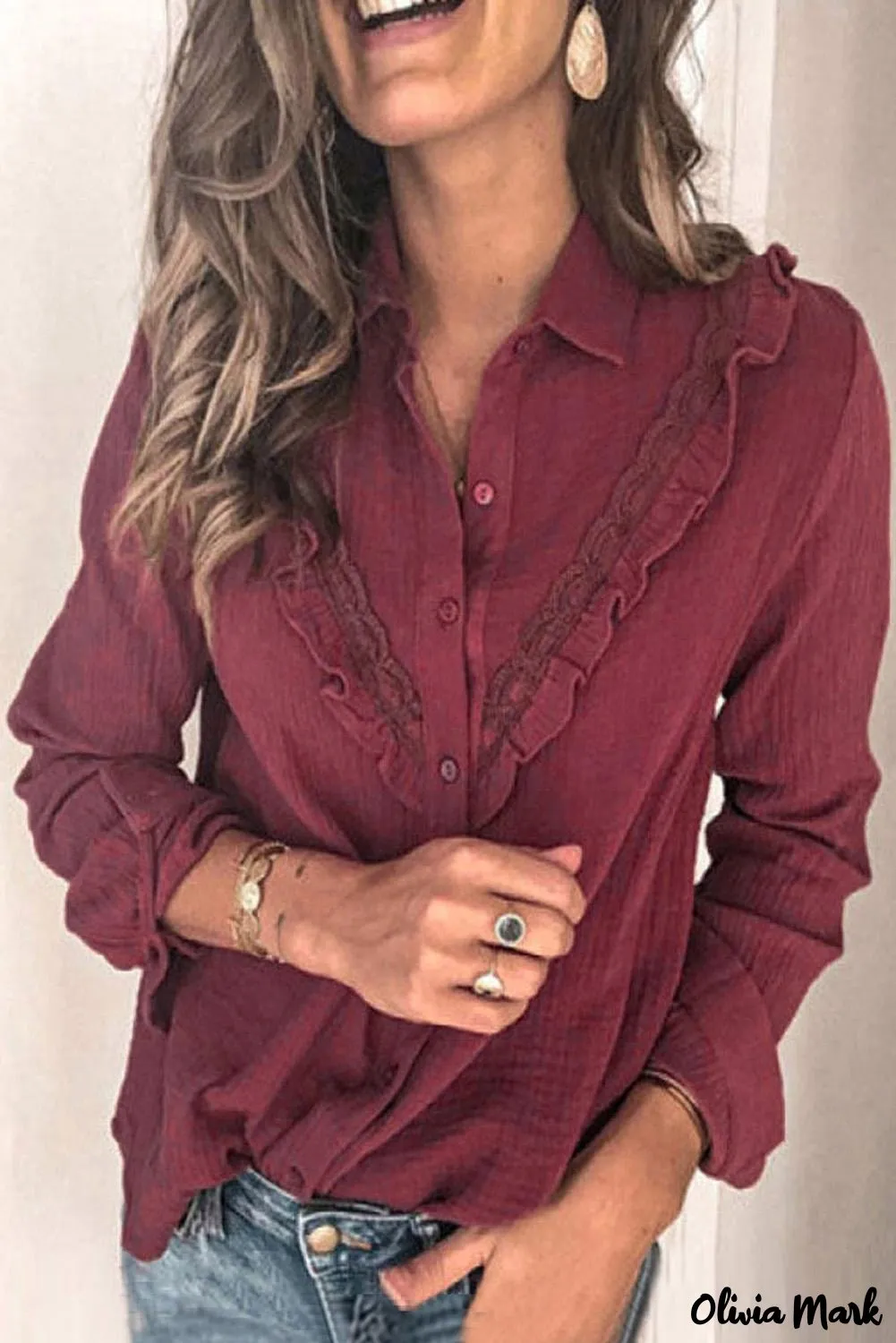 Xieyinshe - White Ruffle Crinkle Long Sleeve Shirt