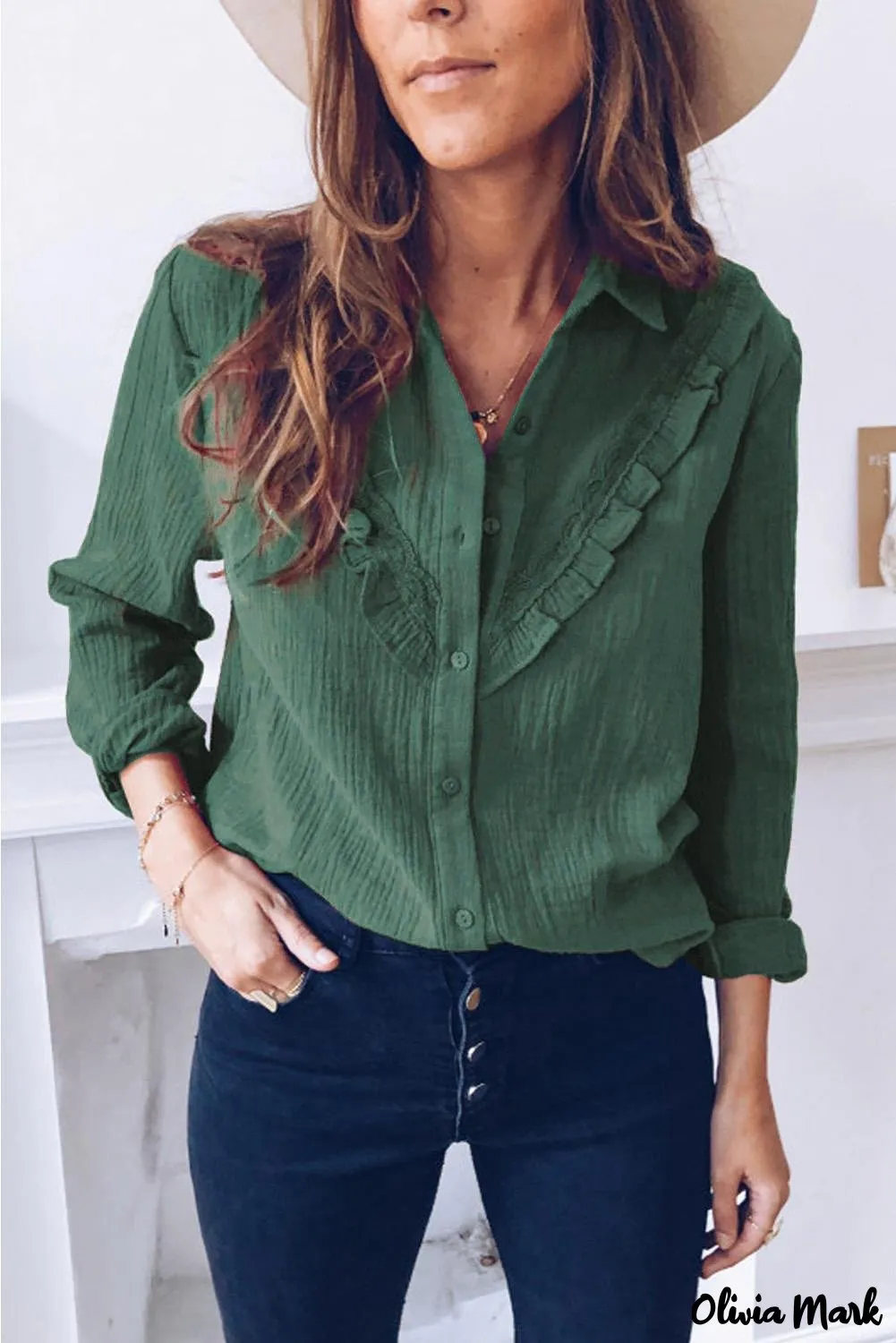 Xieyinshe - White Ruffle Crinkle Long Sleeve Shirt