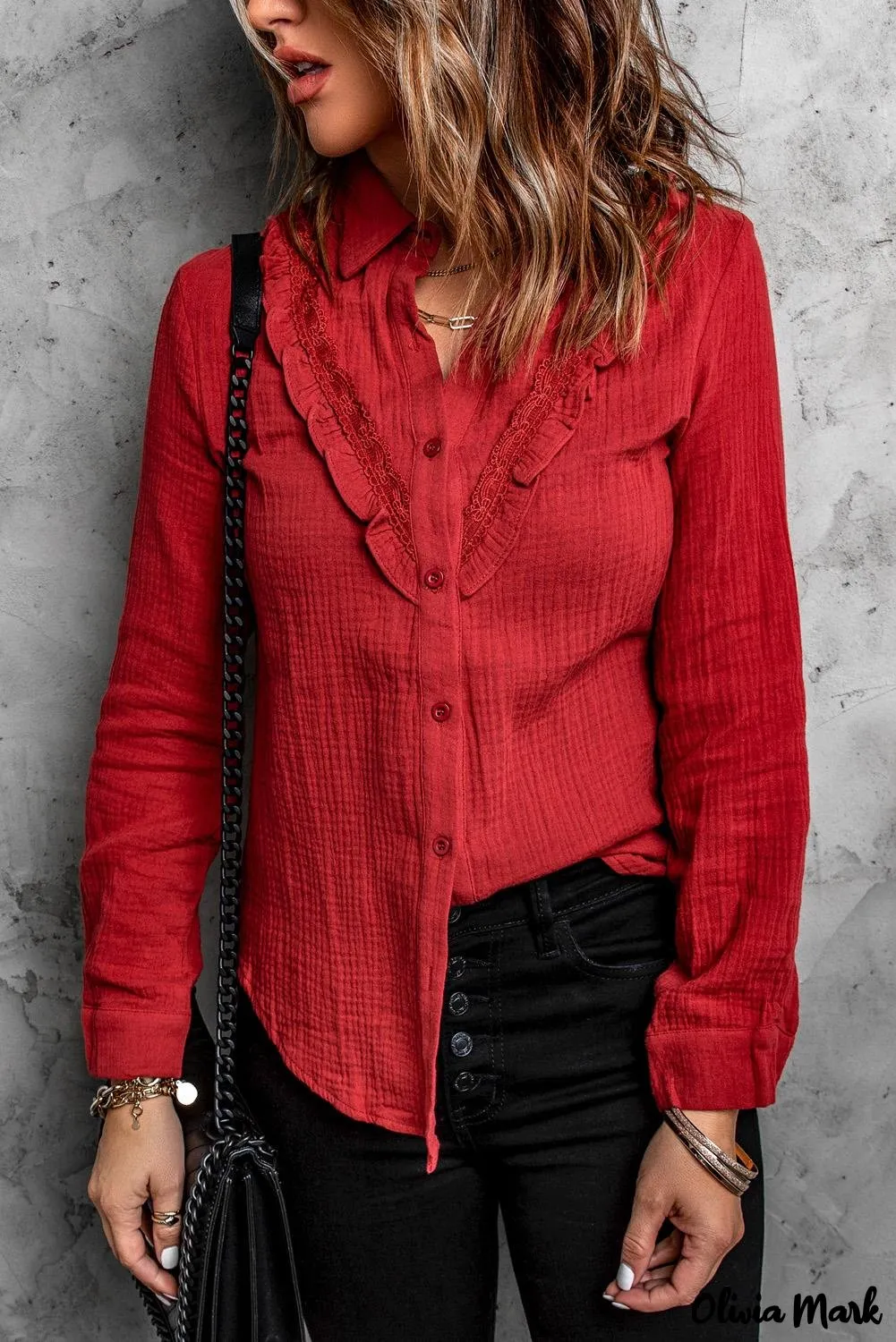 Xieyinshe - White Ruffle Crinkle Long Sleeve Shirt