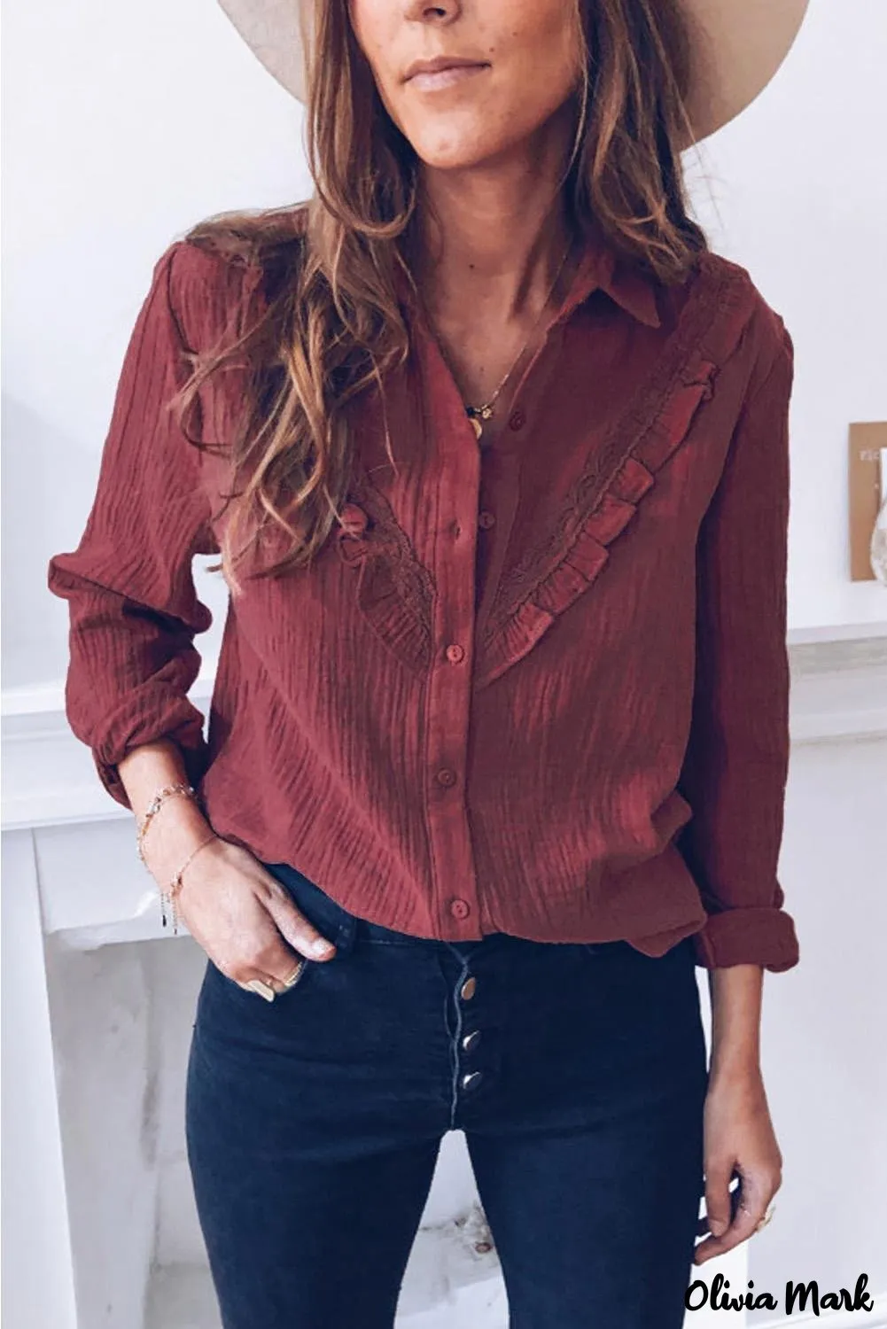 Xieyinshe - White Ruffle Crinkle Long Sleeve Shirt