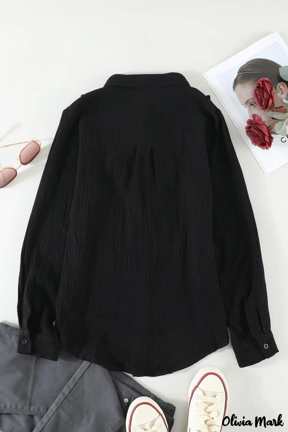 Xieyinshe - White Ruffle Crinkle Long Sleeve Shirt