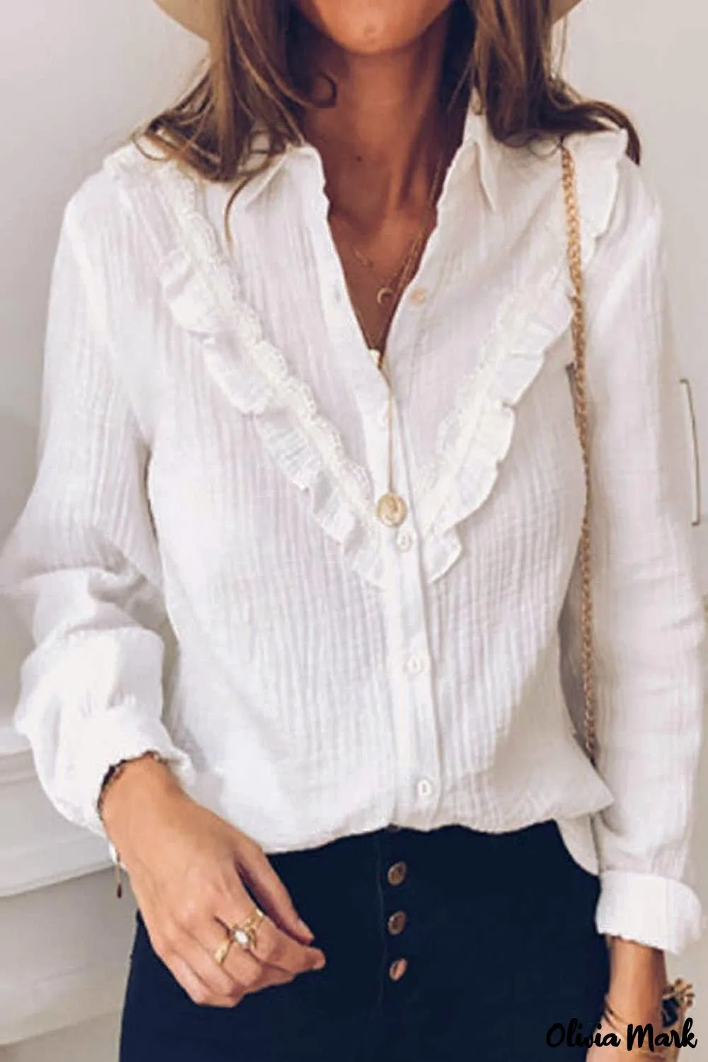 Xieyinshe - White Ruffle Crinkle Long Sleeve Shirt