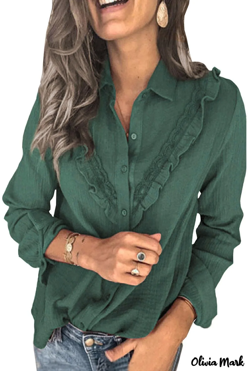 Xieyinshe - White Ruffle Crinkle Long Sleeve Shirt