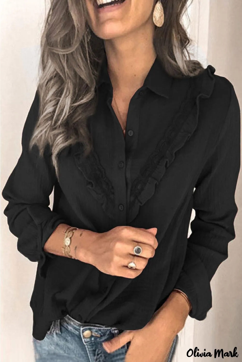 Xieyinshe - White Ruffle Crinkle Long Sleeve Shirt