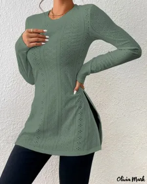 Xieyinshe - Womens Long Sleeve Eyelet Embroidery Slit Blouse