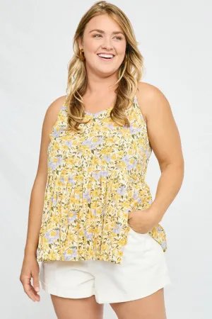 Yellow Floral Peplum Tank