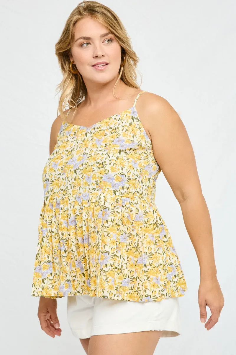 Yellow Floral Peplum Tank