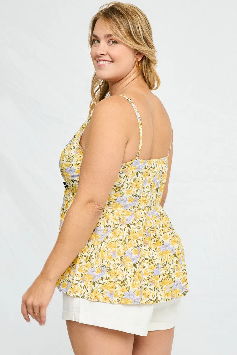 Yellow Floral Peplum Tank