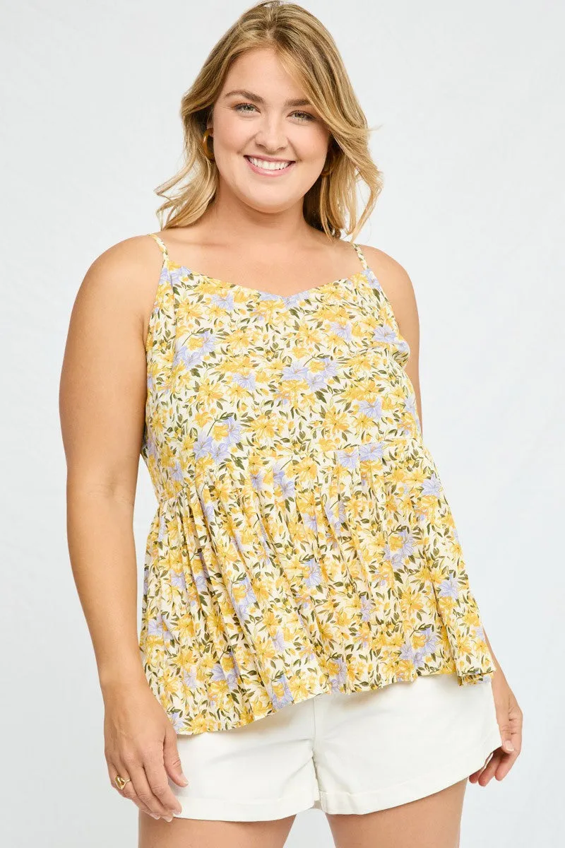 Yellow Floral Peplum Tank