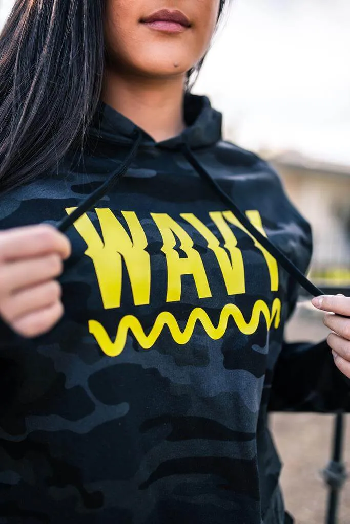 Yellow WAVY | Black Camo Crop Top Hoodie