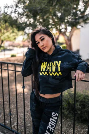 Yellow WAVY | Black Camo Crop Top Hoodie