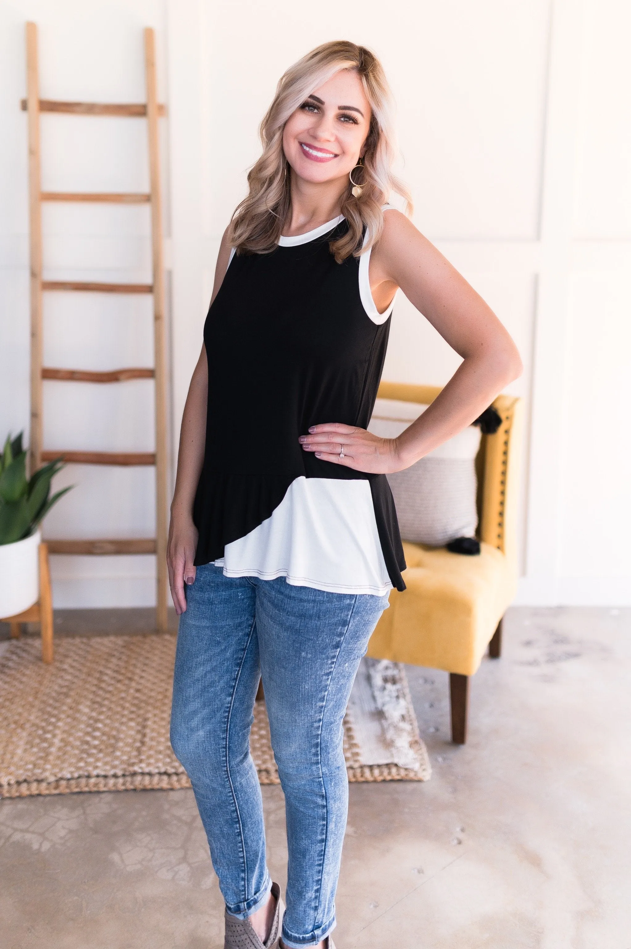 You've Got Me Sleeveless Top in Black & White