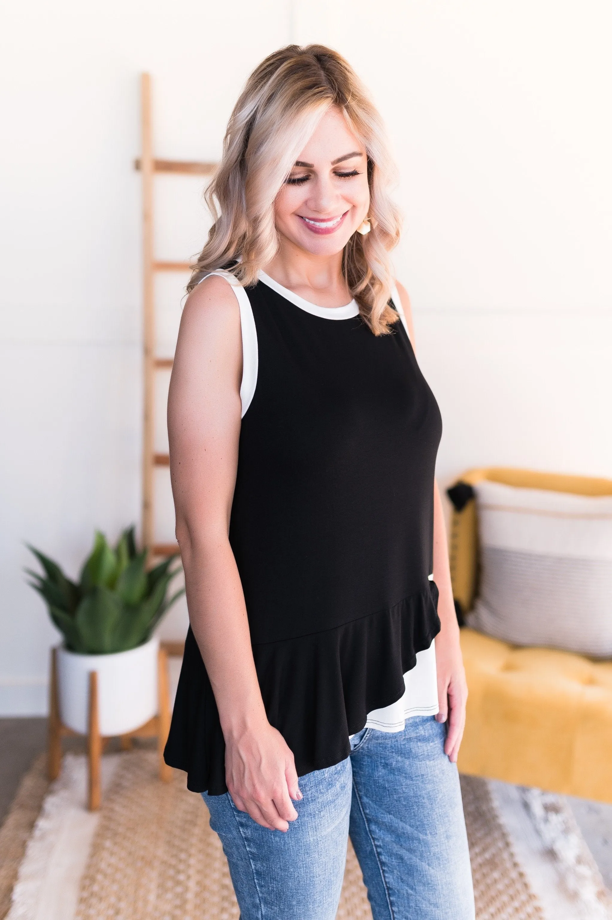 You've Got Me Sleeveless Top in Black & White