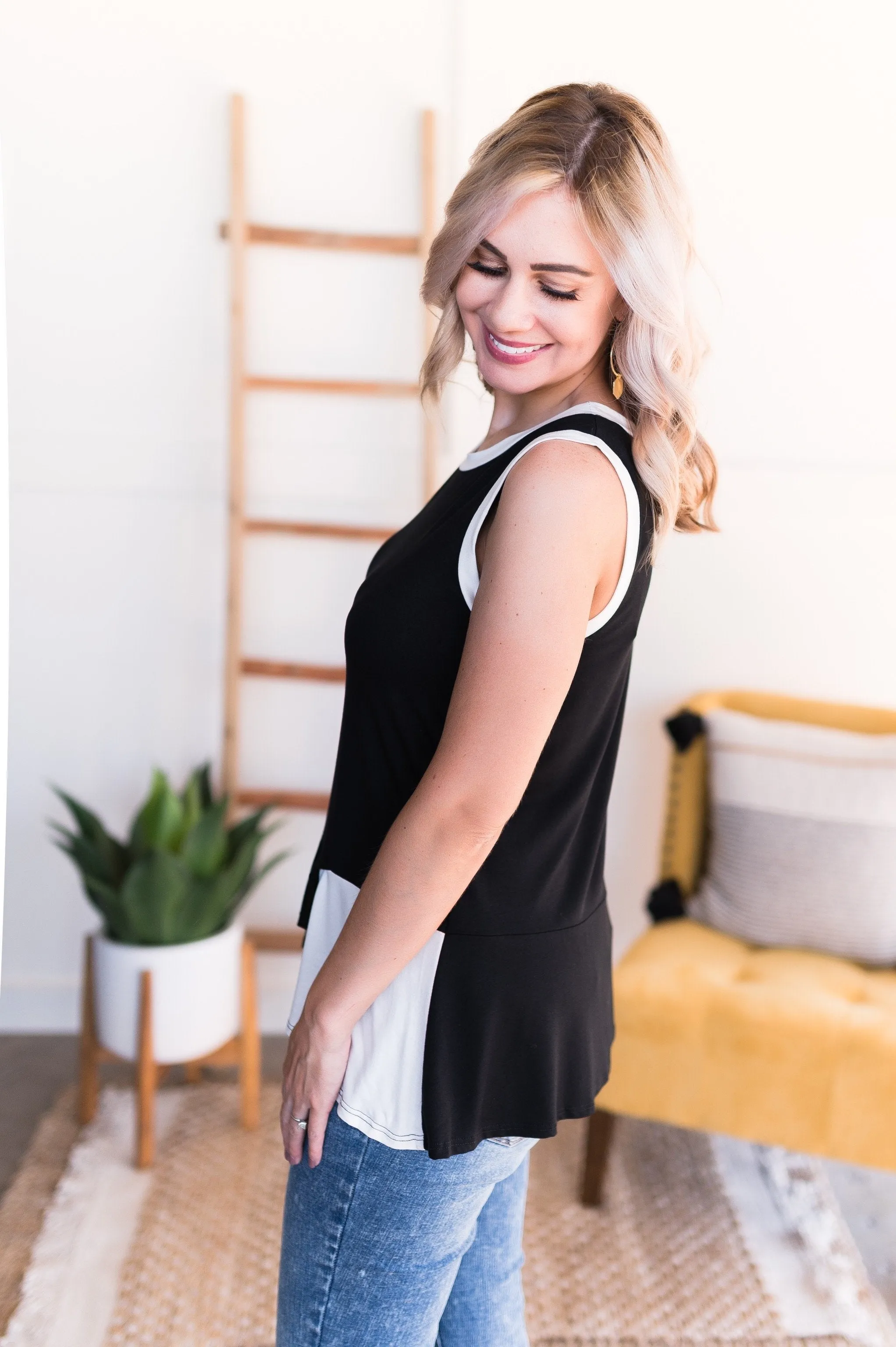 You've Got Me Sleeveless Top in Black & White