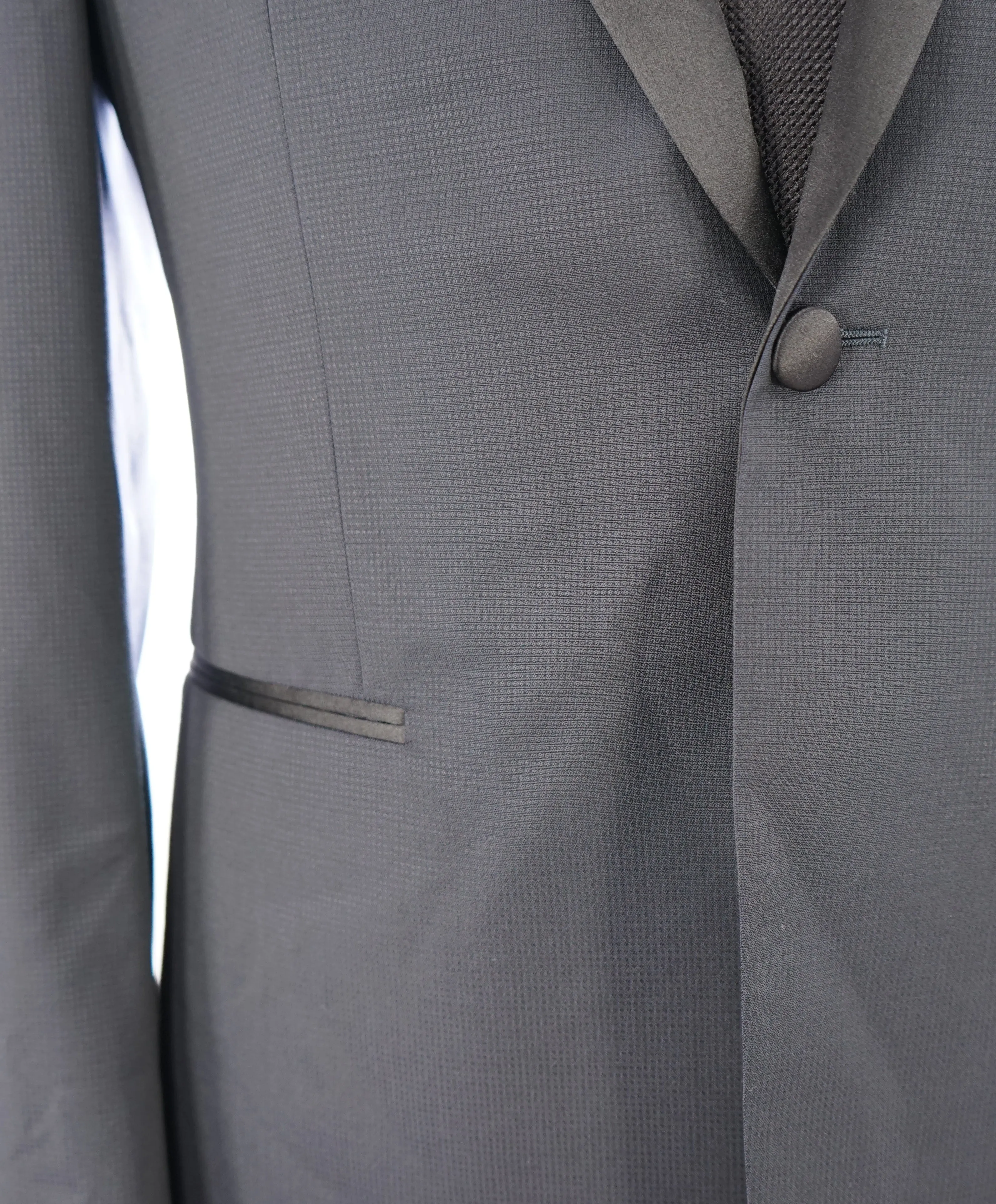 Z ZEGNA - Navy Blue Micro Check Textured Fabric Drop 8 Tuxedo Suit - 40R