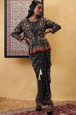 Zahra Printed Drape Dress With Peplum Top