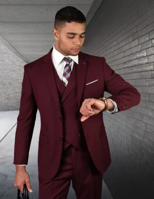 ZARGALA 3 PC BURGUNDY MODERN FIT SUIT