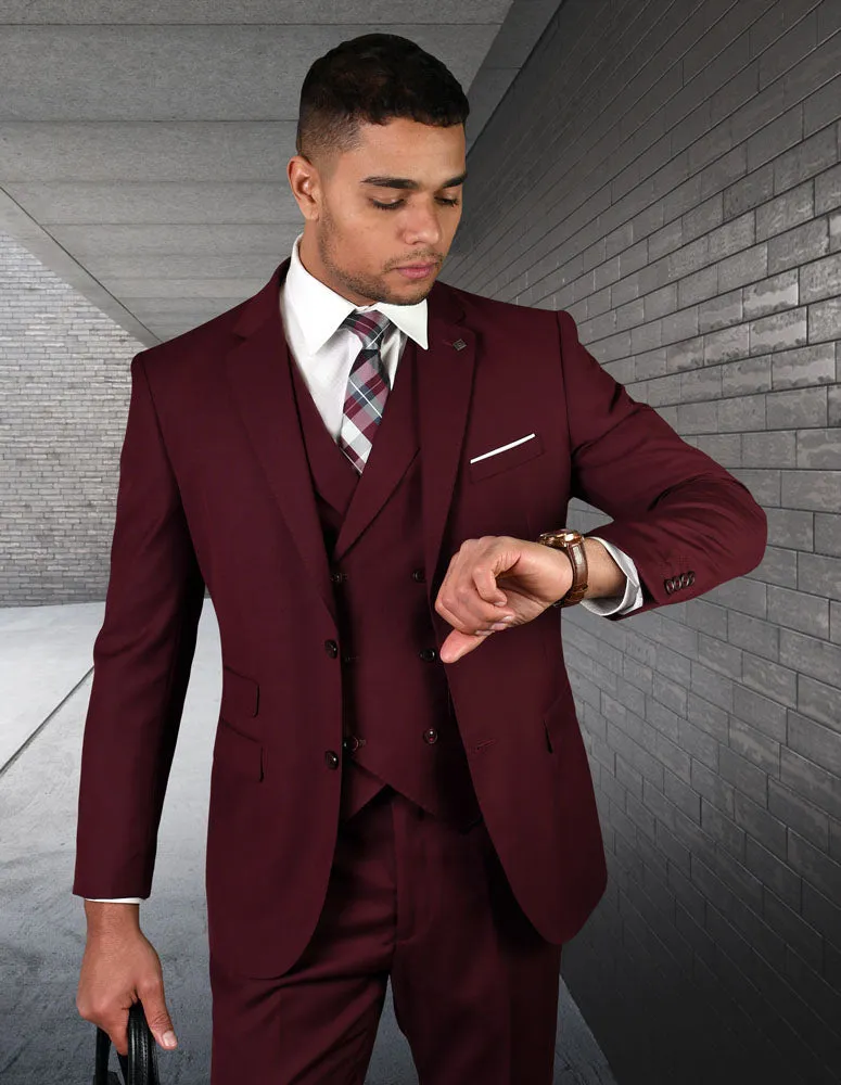 ZARGALA 3 PC BURGUNDY MODERN FIT SUIT