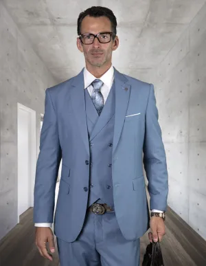ZARGALA 3 PC STEEL BLUE MODERN FIT SUIT