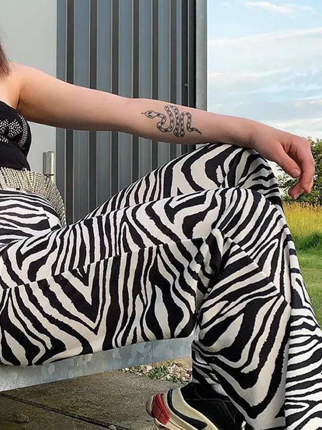 Zebra Print Mopping Straight Pants
