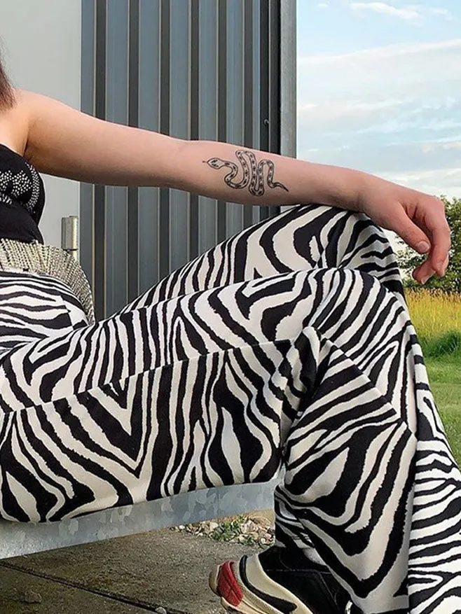 Zebra Print Mopping Straight Pants