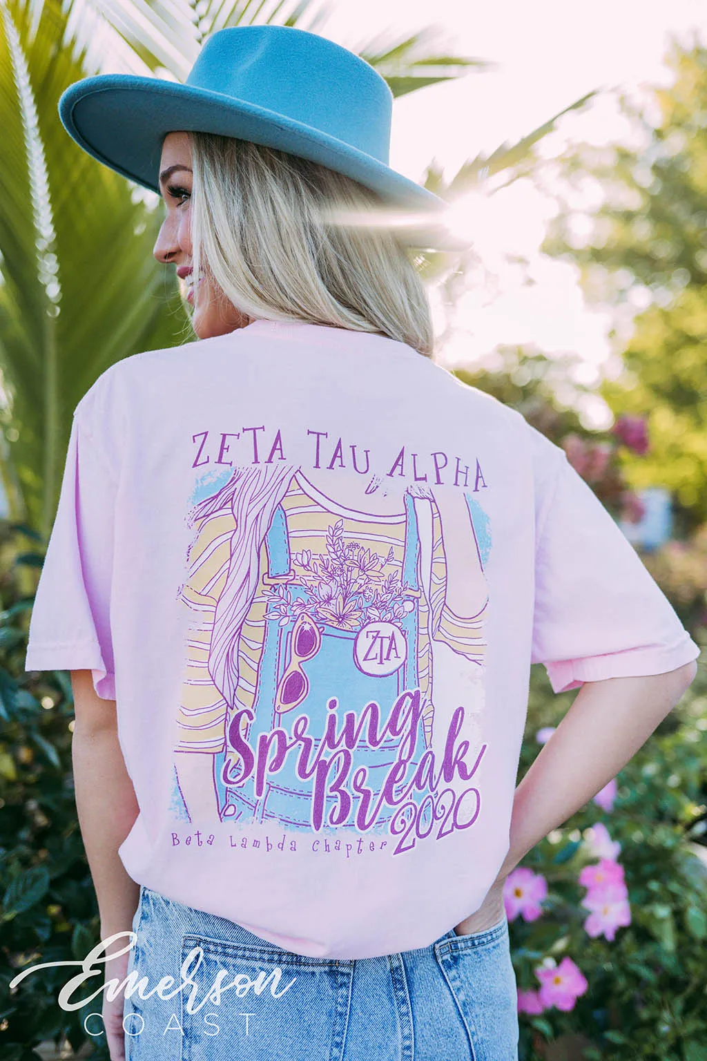 Zeta Tau Alpha Spring Break Overalls Pink Tee