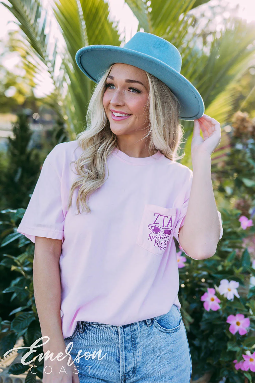 Zeta Tau Alpha Spring Break Overalls Pink Tee