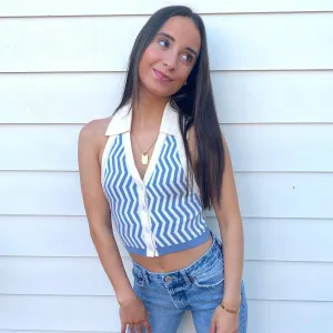 Ziggy Blue Halter Collar Crop